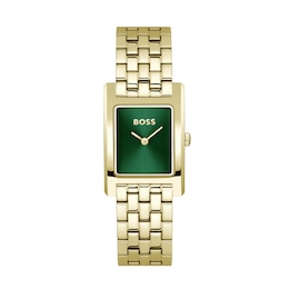 BOSS Lucy Ladies' Green Dial & Light Gold Tone IP Tank Watch