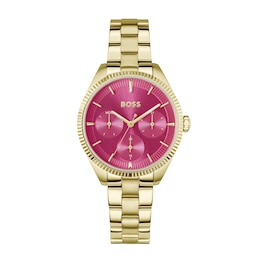 BOSS Sage Sport 34mm Fuchsia Pink Dial & Light Yellow Gold Tone IP Bracelet Watch