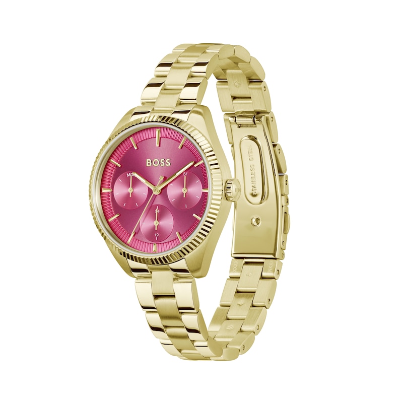 Main Image 2 of BOSS Sage Sport 34mm Fuchsia Pink Dial & Light Yellow Gold Tone IP Bracelet Watch