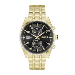 BOSS Skytraveller Men's Black Dial & Gold Tone IP Bracelet Watch