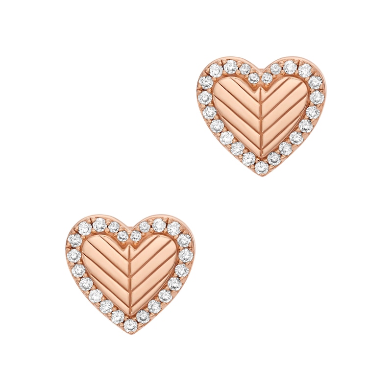 Main Image 2 of Emporio Armani Rose Gold Tone Sterling Silver & CZ Heart Shaped Stud Earrings