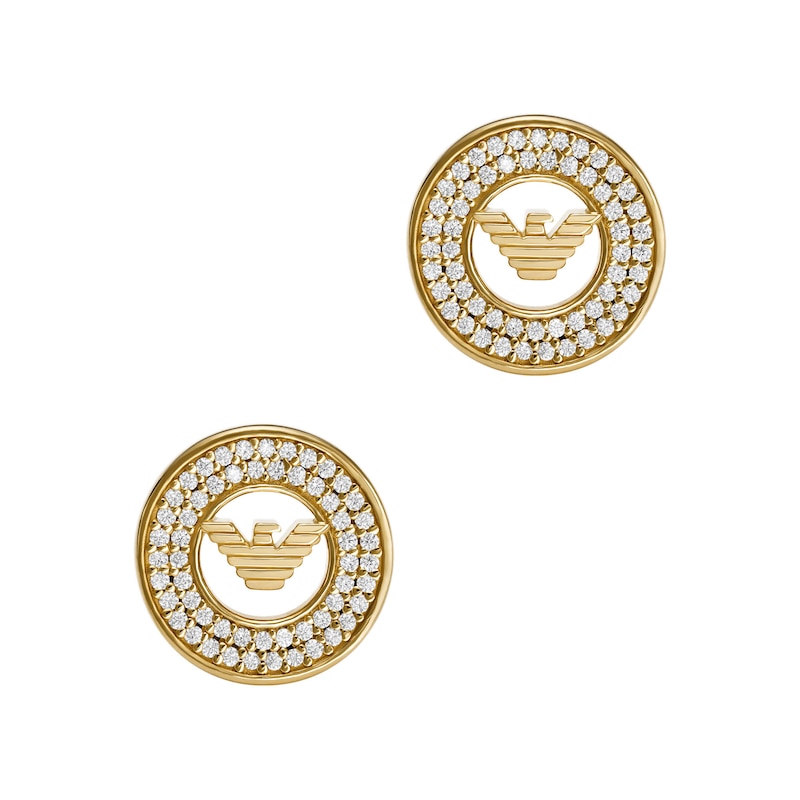 Main Image 2 of Emporio Armani Gold Tone 11mm Cubic Zirconia Round Stud Earrings