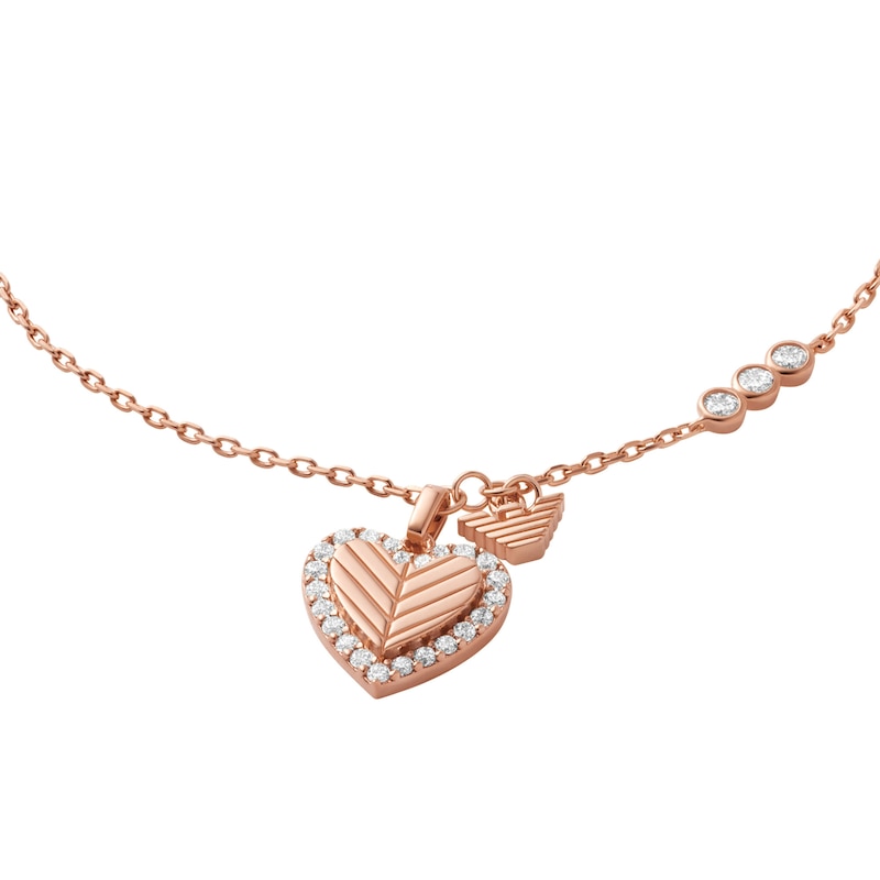 Main Image 2 of Emporio Armani Rose Gold Tone Sterling Silver 6.3&quot; CZ Heart Charm Bracelet