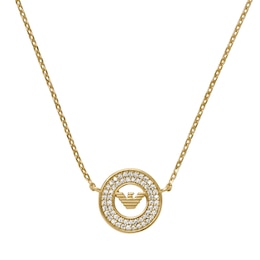 Emporio Armani Gold Tone 14&quot; Cubic Zirconia Round Pendant Necklace