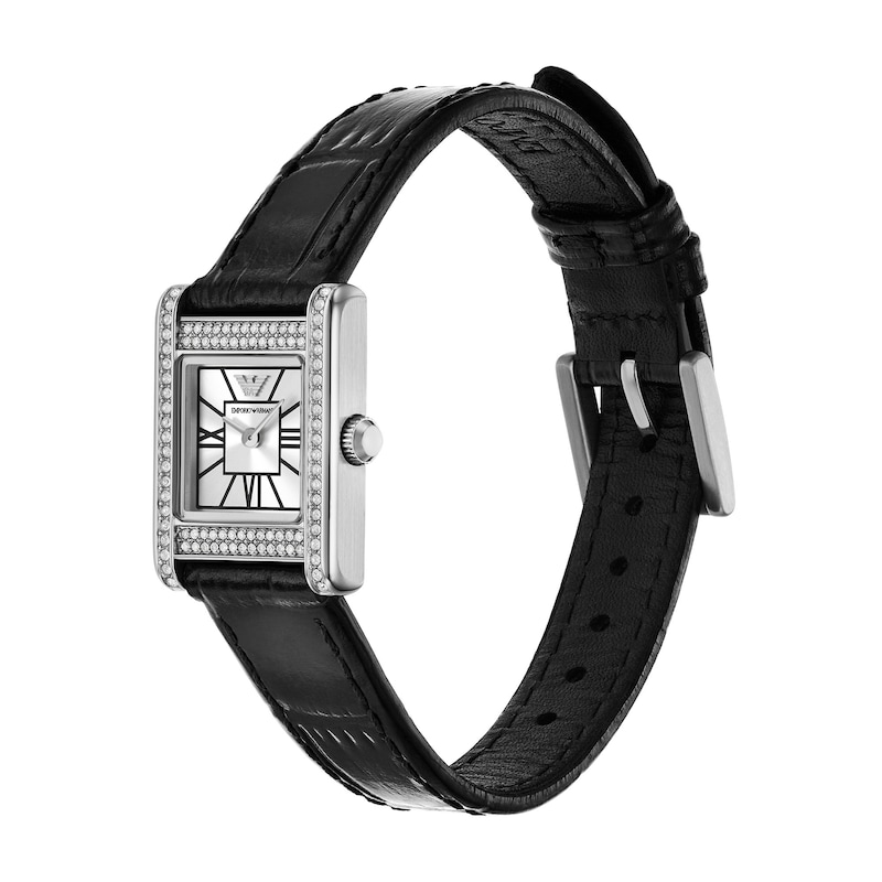 Main Image 2 of Emporio Armani Crystal Mother Of Pearl Dial & Black Leather Strap Watch