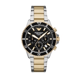 Emporio Armani Men's Chronograph Black Dial & Two Tone Watch