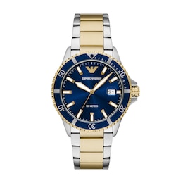 Emporio Armani Men's Blue Dial Two Tone Stainless Steel Watch