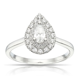 Platinum 0.50ct Diamond Pear Shaped Double Halo Ring