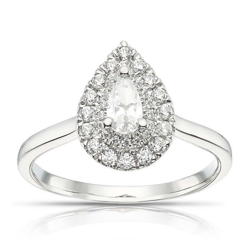 Main Image 1 of Platinum 0.50ct Diamond Pear Shaped Double Halo Ring