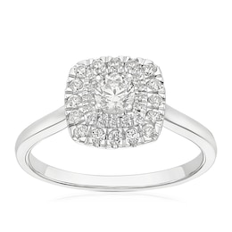 14ct White Gold 0.50ct Diamond Cushion Shaped Double Halo Ring