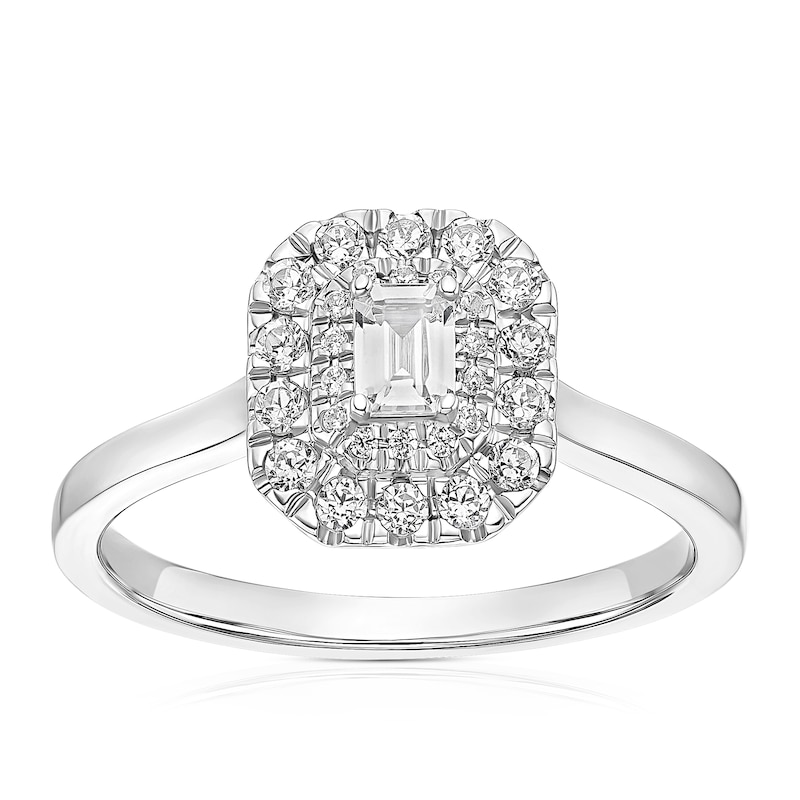 Main Image 1 of Platinum 0.50ct Diamond Emerald Shaped Double Halo Ring