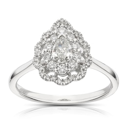 18ct White Gold 0.50ct Diamond Scallop Pear Shaped Double Halo Ring