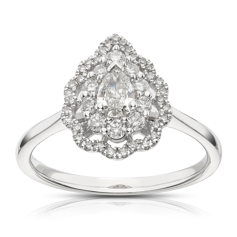 Main Image 1 of 18ct White Gold 0.50ct Diamond Scallop Pear Shaped Double Halo Ring