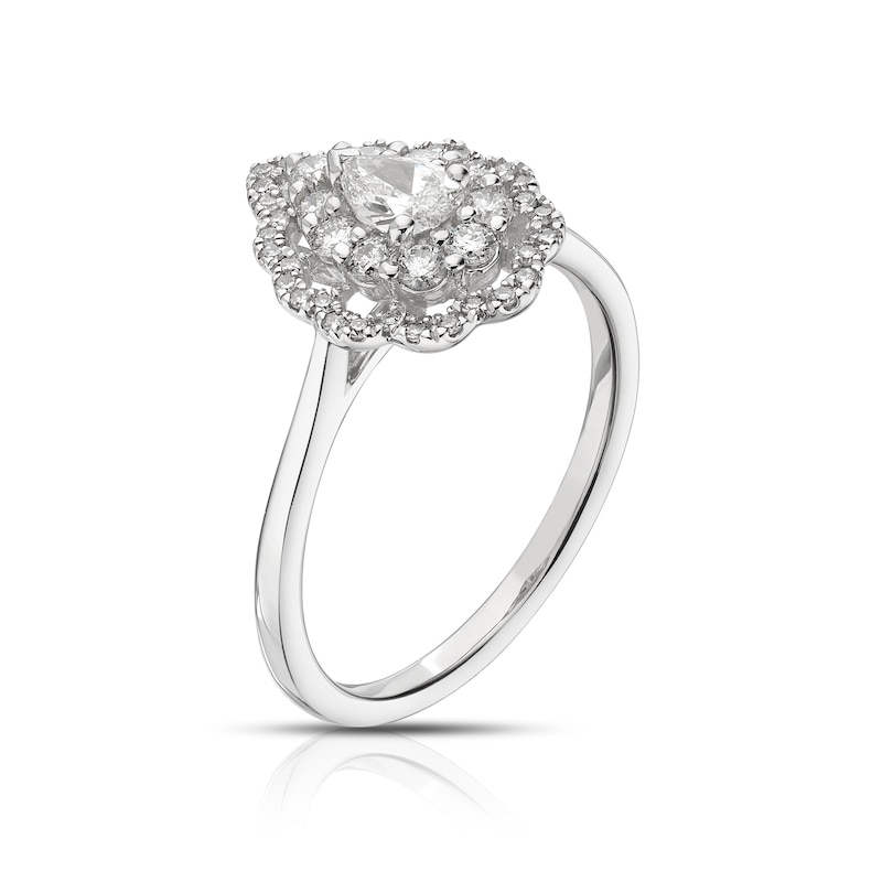 Main Image 2 of 18ct White Gold 0.50ct Diamond Scallop Pear Shaped Double Halo Ring