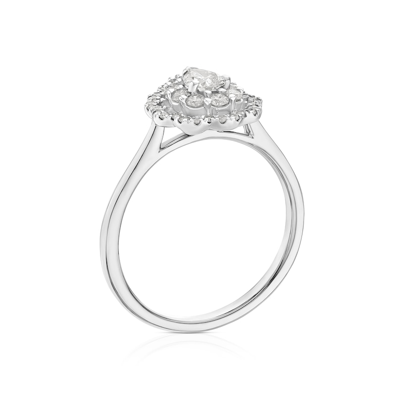 Main Image 3 of 18ct White Gold 0.50ct Diamond Scallop Pear Shaped Double Halo Ring