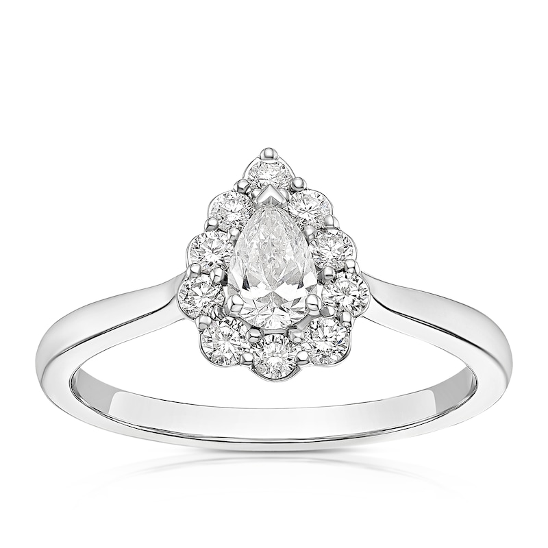 Main Image 1 of 18ct White Gold 0.50ct Diamond Pear Shaped Halo Ring