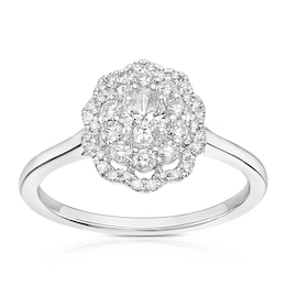 18ct White Gold 0.50ct Diamond Scallop Shaped Double Halo Ring