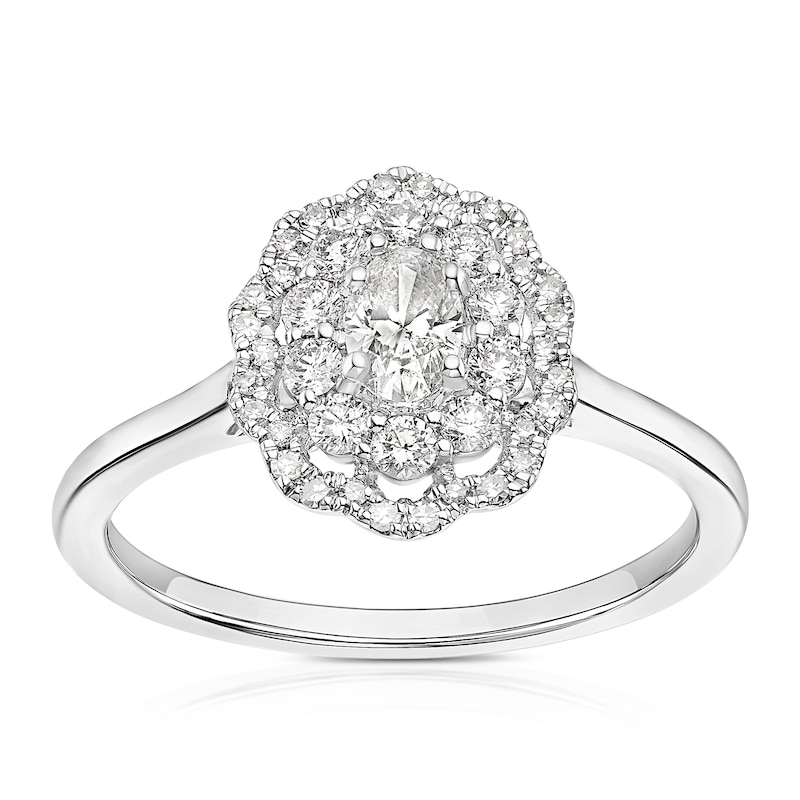 Main Image 1 of 18ct White Gold 0.50ct Diamond Scallop Shaped Double Halo Ring