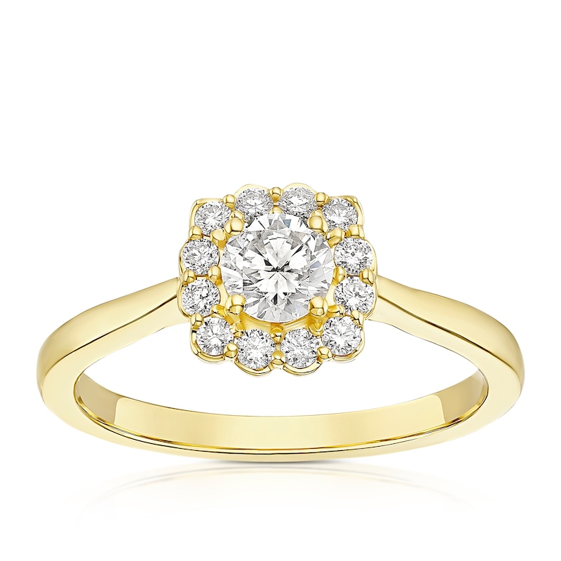 Main Image 1 of 18ct Yellow Gold 0.50ct Diamond Cushion Shaped Halo Ring