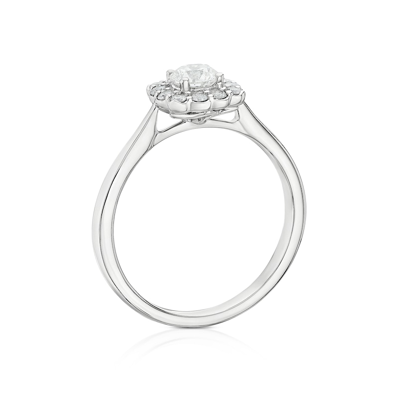 Main Image 3 of 18ct White Gold 0.50ct Diamond Cushion Shaped Scallop Edge Halo Ring