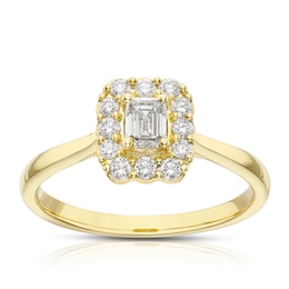 18ct Yellow Gold 0.50ct Diamond Emerald Cut Halo Ring