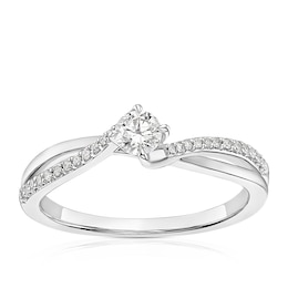 9ct White Gold 0.25ct Diamond Twisted Shoulder Solitaire Ring