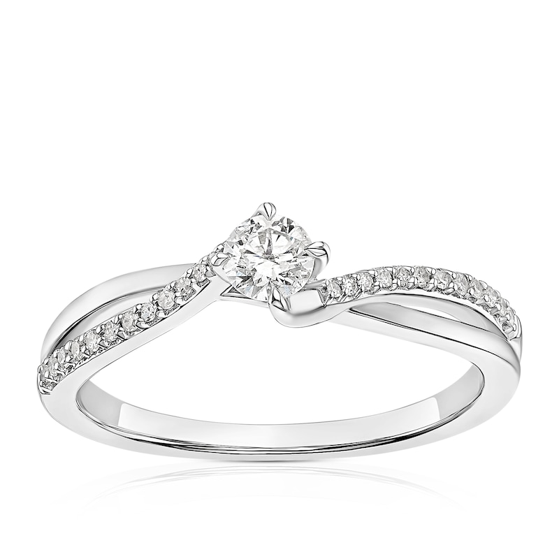 Main Image 1 of 9ct White Gold 0.25ct Diamond Twisted Shoulder Solitaire Ring