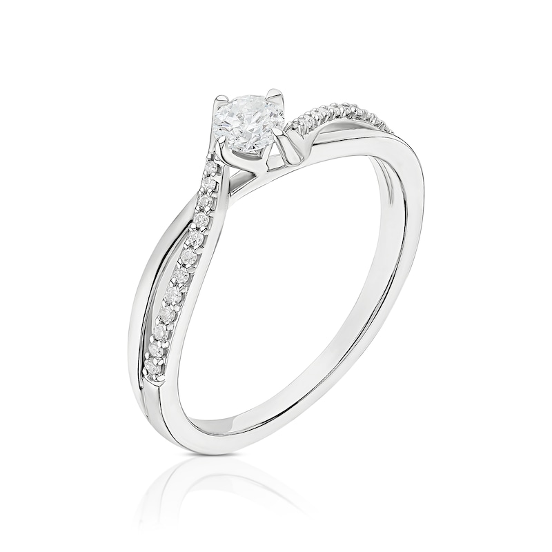 Main Image 2 of 9ct White Gold 0.25ct Diamond Twisted Shoulder Solitaire Ring