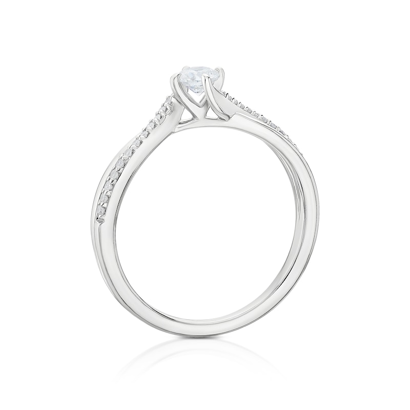 Main Image 3 of 9ct White Gold 0.25ct Diamond Twisted Shoulder Solitaire Ring