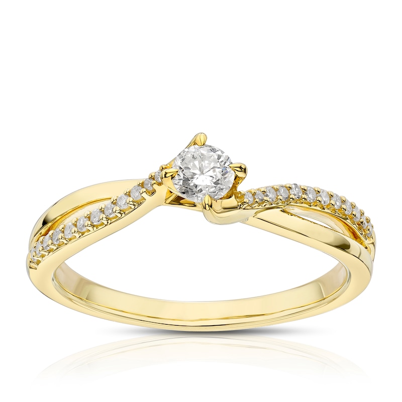 Main Image 1 of 9ct Yellow Gold 0.25ct Diamond Twisted Shoulder Solitaire Ring