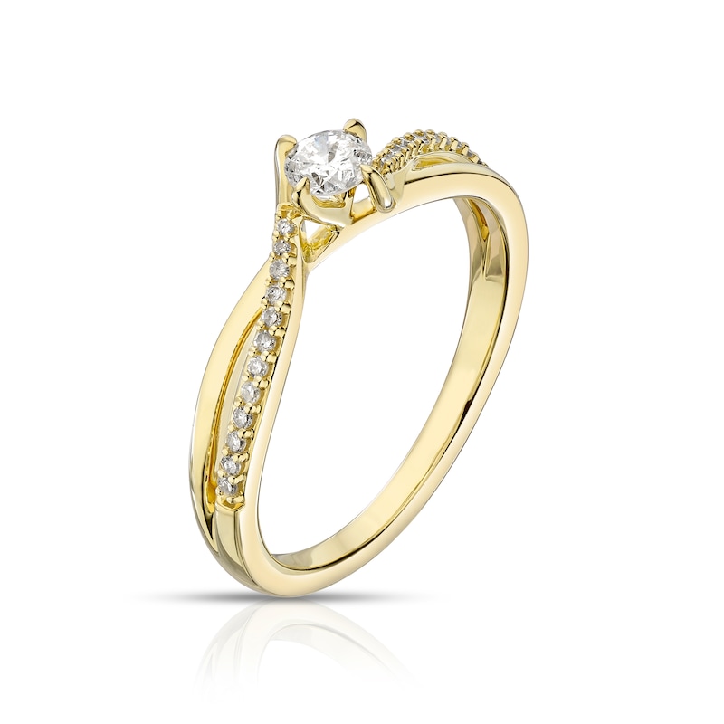 Main Image 2 of 9ct Yellow Gold 0.25ct Diamond Twisted Shoulder Solitaire Ring