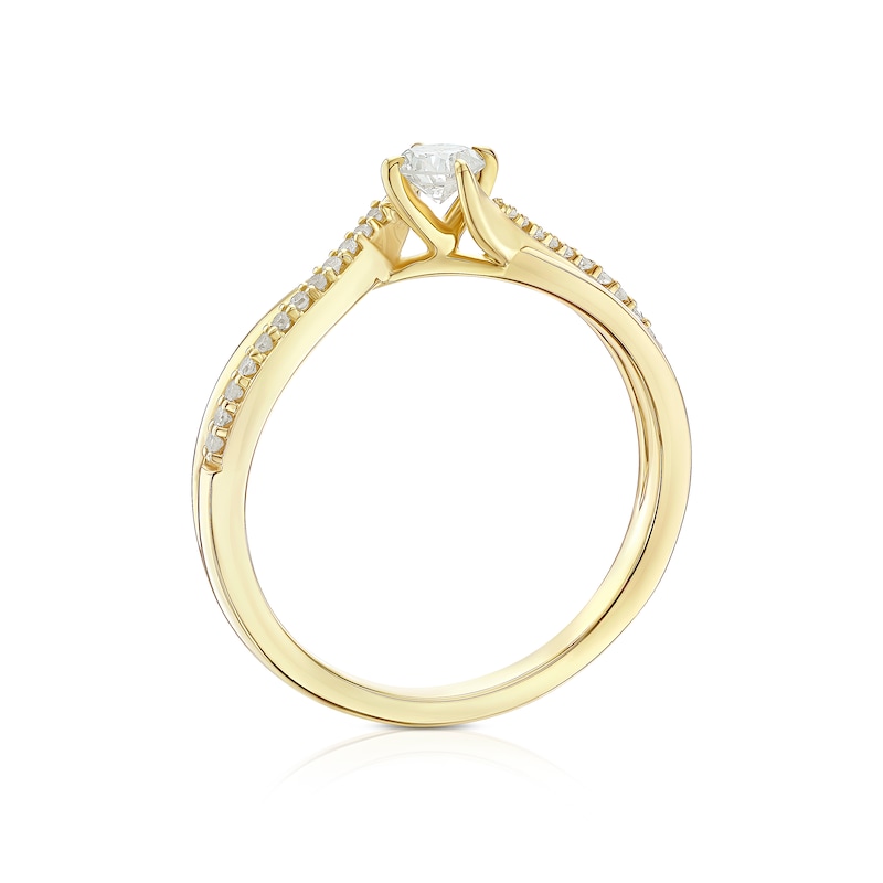 Main Image 3 of 9ct Yellow Gold 0.25ct Diamond Twisted Shoulder Solitaire Ring