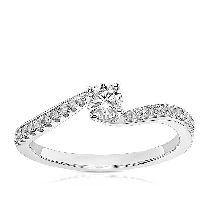 Main Image 1 of 9ct White Gold 0.33ct Diamond Twisted Solitaire Ring