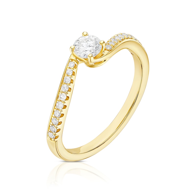 Main Image 2 of 9ct Yellow Gold 0.33ct Diamond Twisted Solitaire Ring