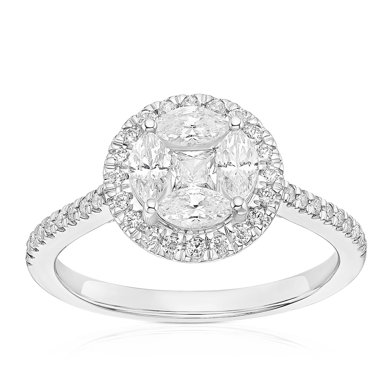 Main Image 1 of Platinum 0.75ct Diamond Mixed Cut Cluster Ring