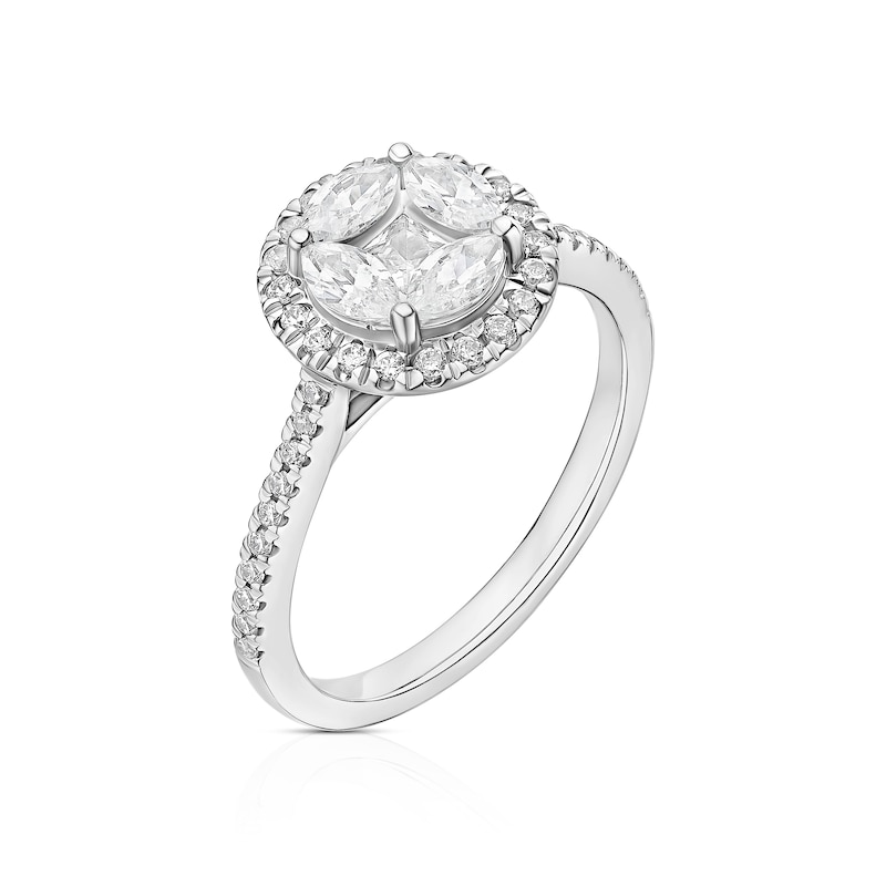 Main Image 2 of Platinum 0.75ct Diamond Mixed Cut Cluster Ring