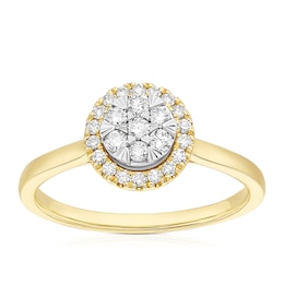 9ct Yellow & White Gold 0.25ct Diamond Round Cluster Ring