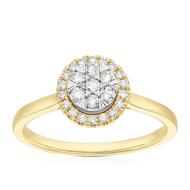 Main Image 1 of 9ct Yellow & White Gold 0.25ct Diamond Round Cluster Ring