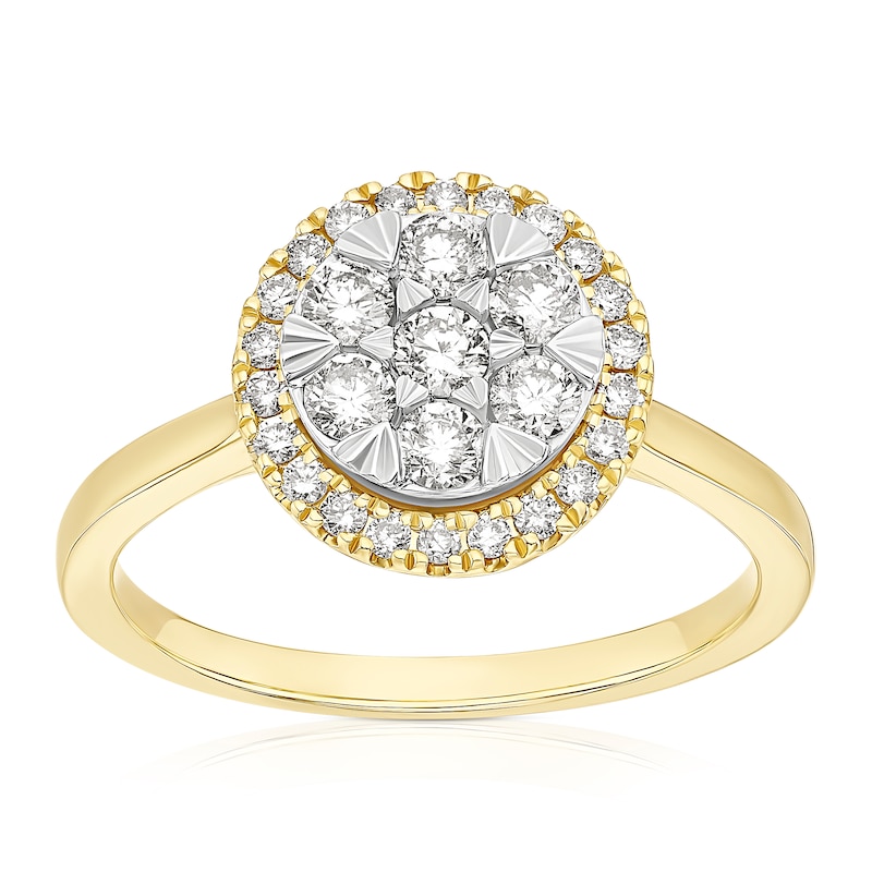 Main Image 1 of 9ct Yellow & White Gold 0.50ct Diamond Round Cluster Ring