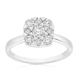 18ct White Gold 0.66ct Diamond Cushion Shaped Cluster Ring