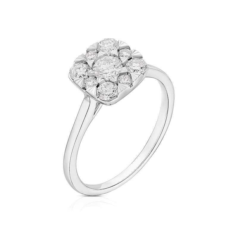 Main Image 2 of 18ct White Gold 0.66ct Diamond Cushion Shaped Cluster Ring