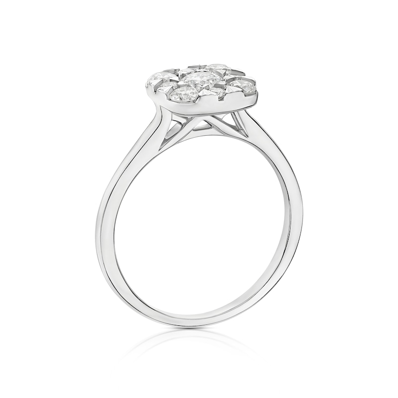 Main Image 3 of 18ct White Gold 0.66ct Diamond Cushion Shaped Cluster Ring