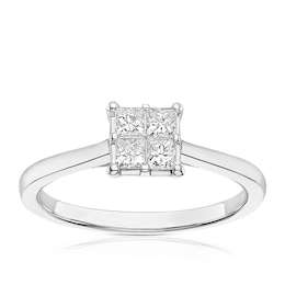 14ct White Gold 0.33ct Diamond Quad Shaped Solitaire Ring