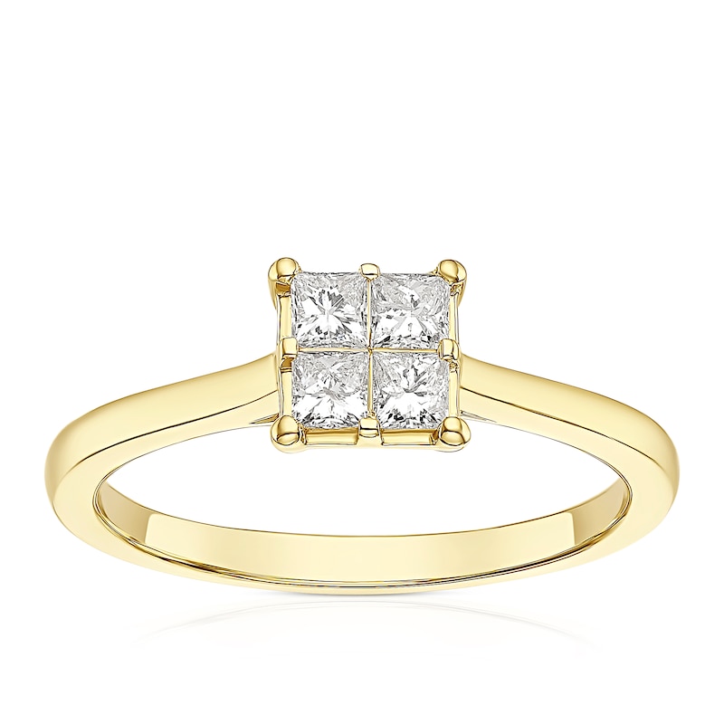 Main Image 1 of 14ct Yellow Gold 0.33ct Diamond Quad Shaped Solitaire Ring