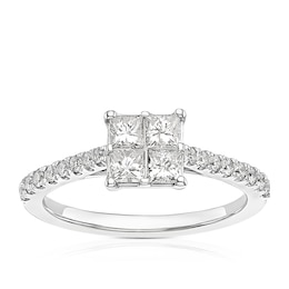 14ct White Gold 0.75ct Diamond Quad Shaped Solitaire Ring