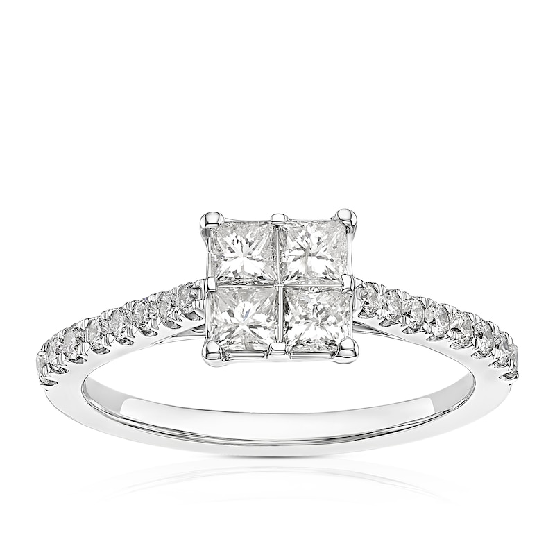 Main Image 1 of 14ct White Gold 0.75ct Diamond Quad Shaped Solitaire Ring