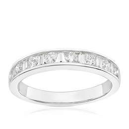 9ct White Gold 0.50ct Diamond Baguette & Round Cut Eternity Ring