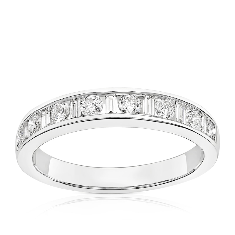 Main Image 1 of 9ct White Gold 0.50ct Diamond Baguette & Round Cut Eternity Ring