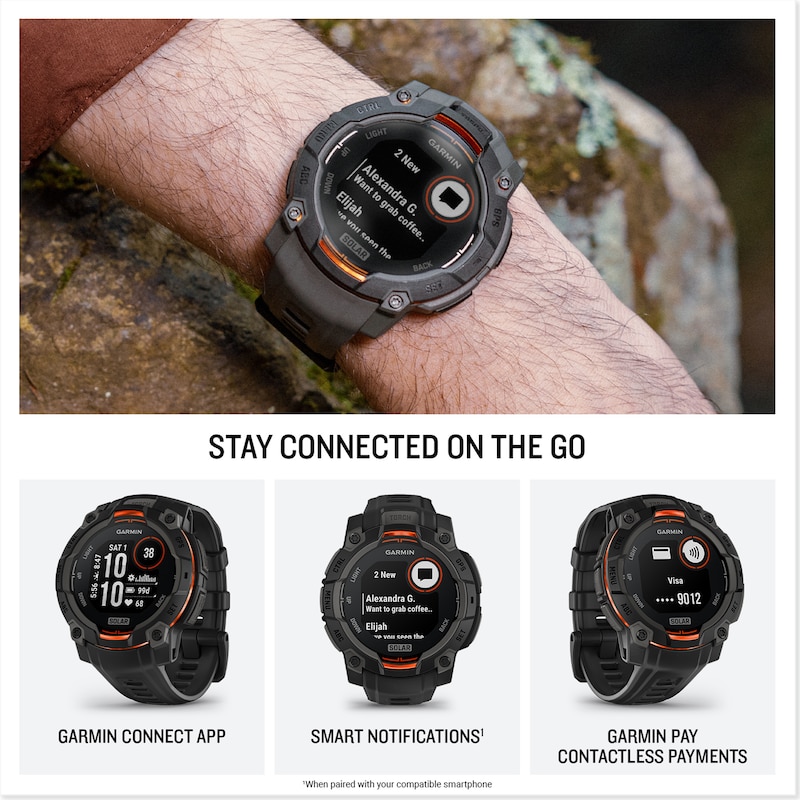 Main Image 4 of Garmin Instinct 3 45mm Solar Black Bezel & Silicone Strap Smartwatch