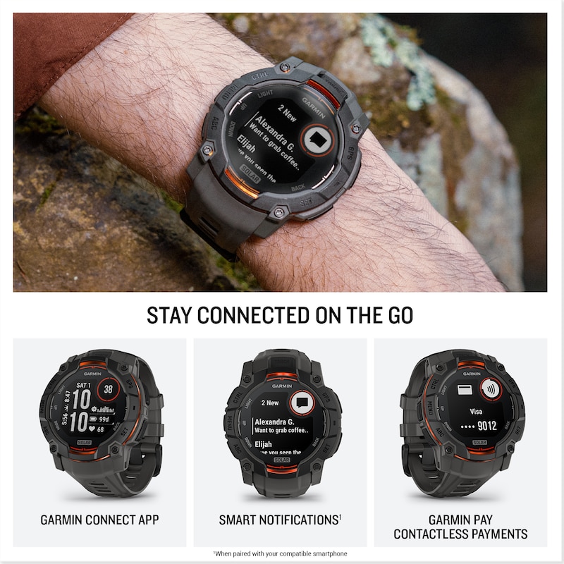 Main Image 4 of Garmin Instinct 3 50mm Solar Black Bezel & Charcoal Silicone Strap Smartwatch